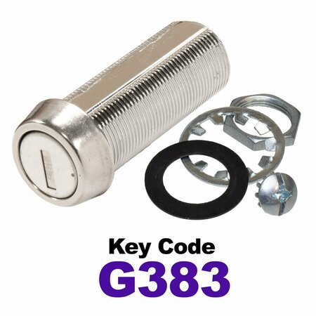 GLOBAL RV SS Compartment Lock, Cam/Blade Style, 1-3/4in Threaded Barrel, Blades not Included, Keyed to G383 CLB-383-134-SS